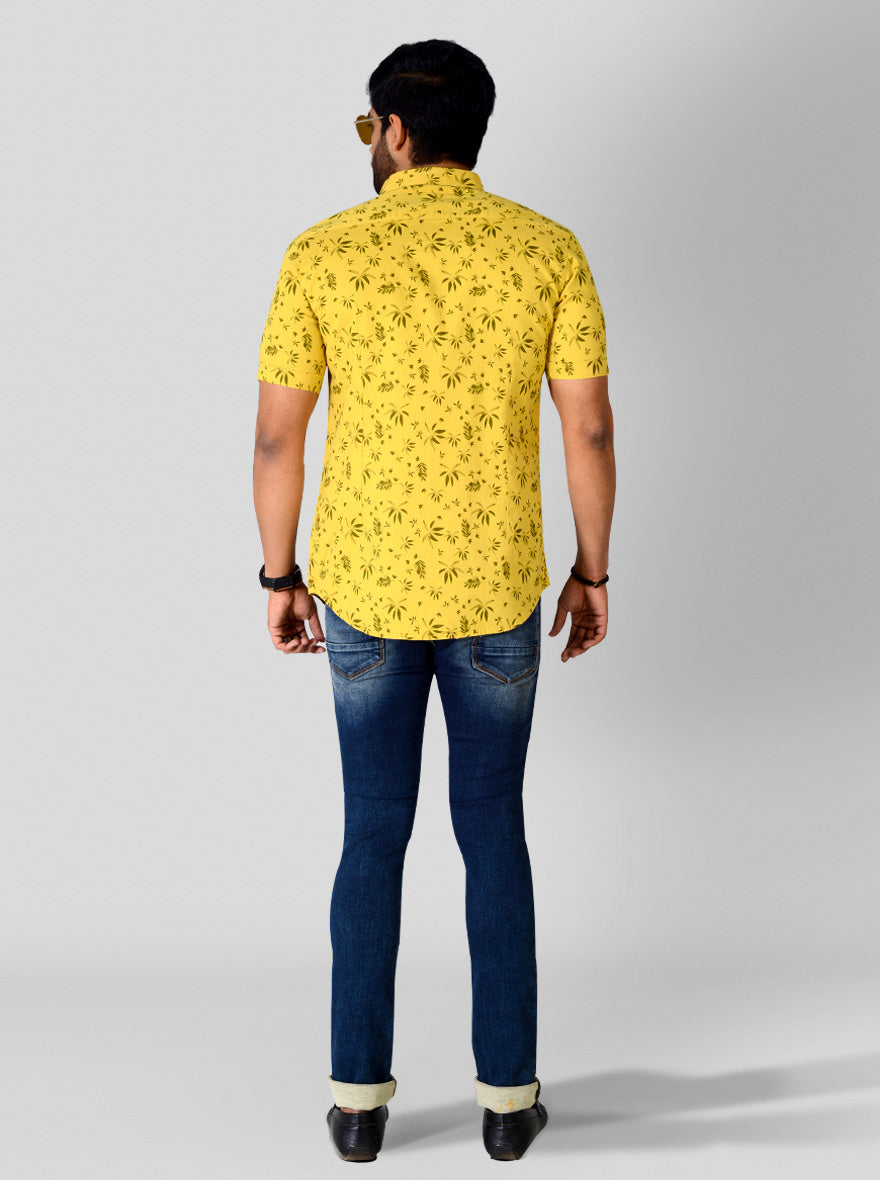 Bright Yellow Printed Slim Fit Casual Shirt | JB Sport