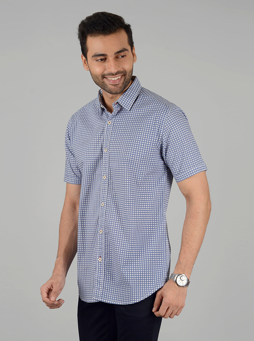 Night Blue Checked Slim Fit Casual Shirt | JB Sport