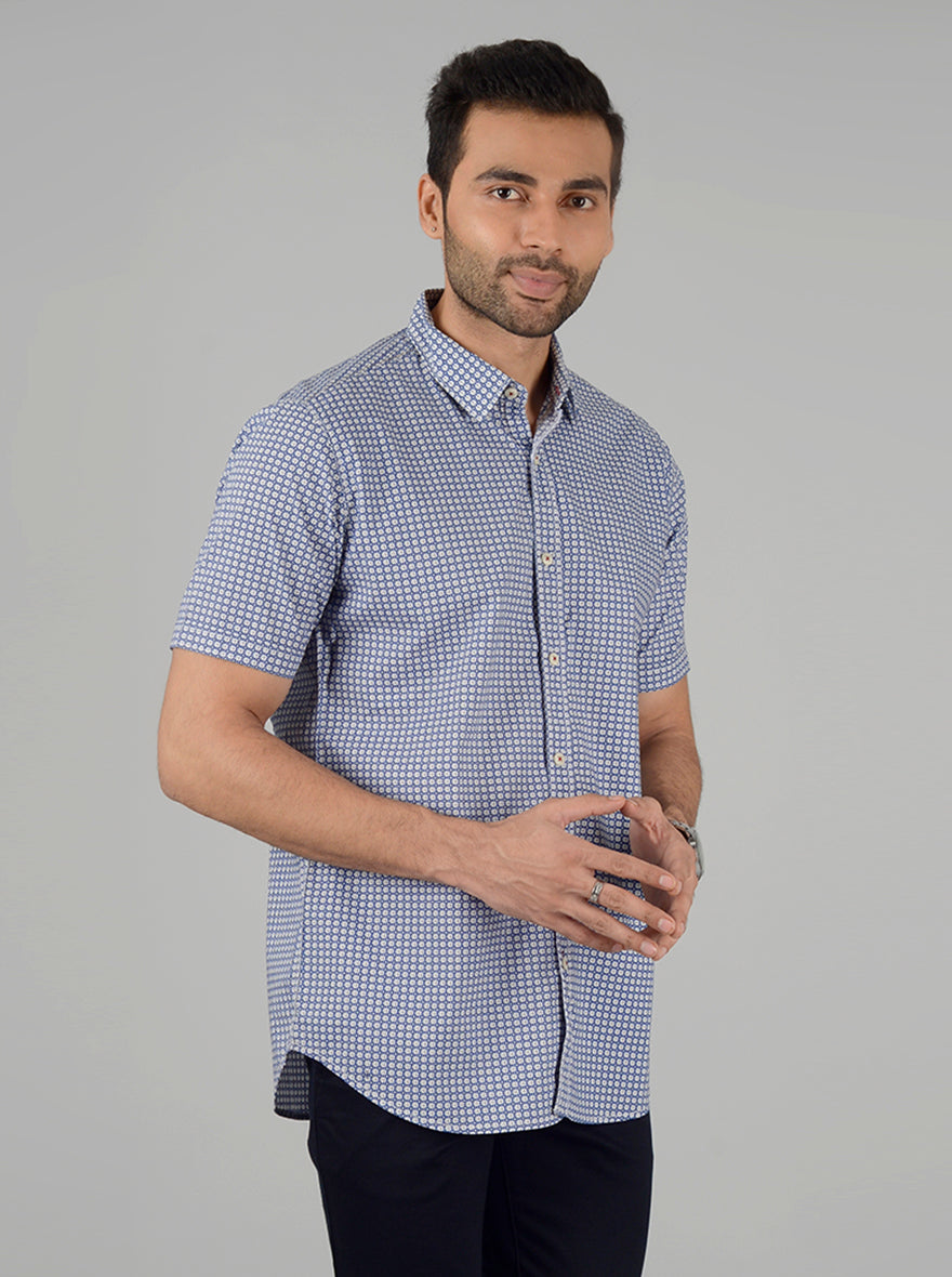Night Blue Checked Slim Fit Casual Shirt | JB Sport