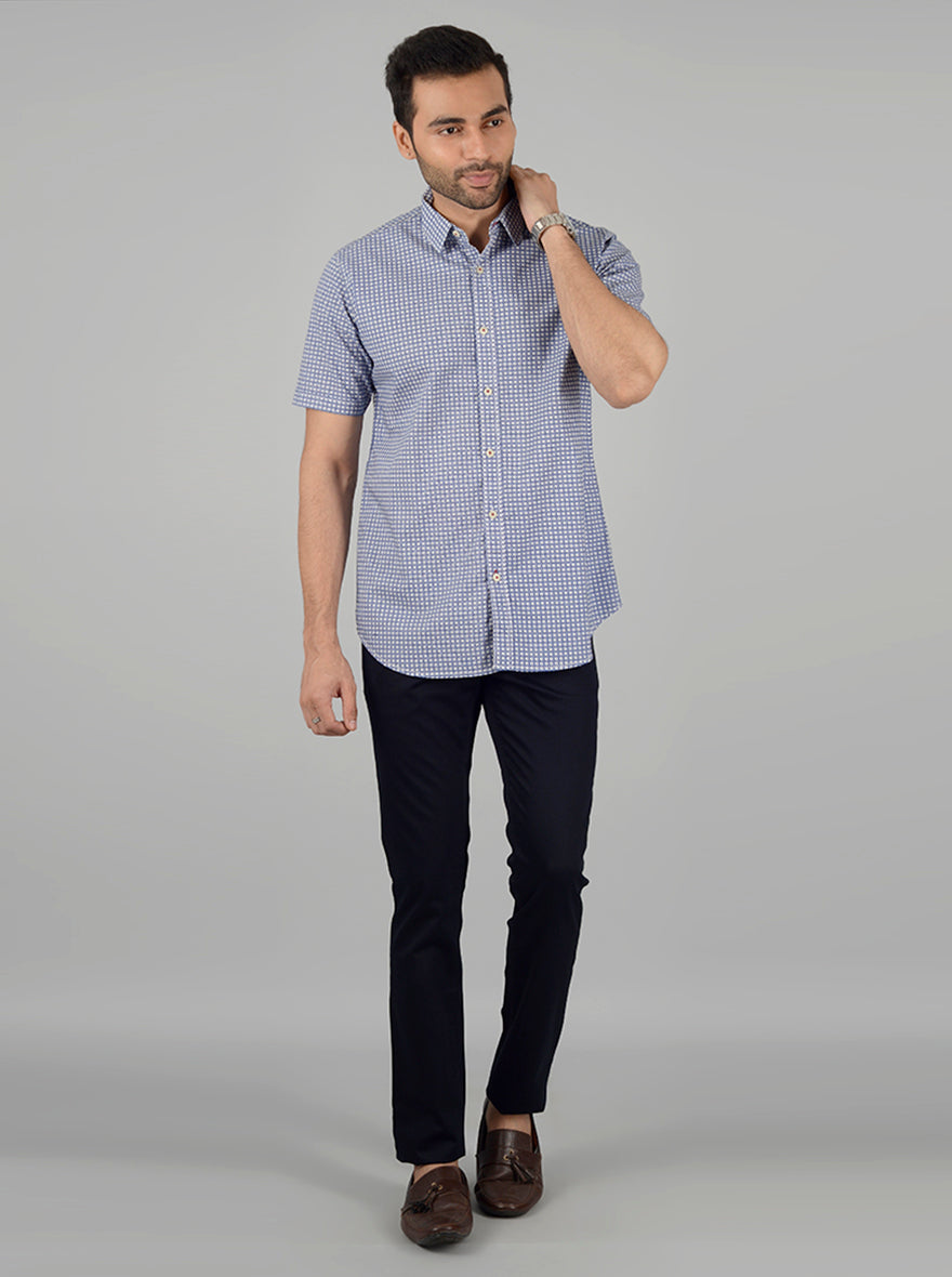 Night Blue Checked Slim Fit Casual Shirt | JB Sport