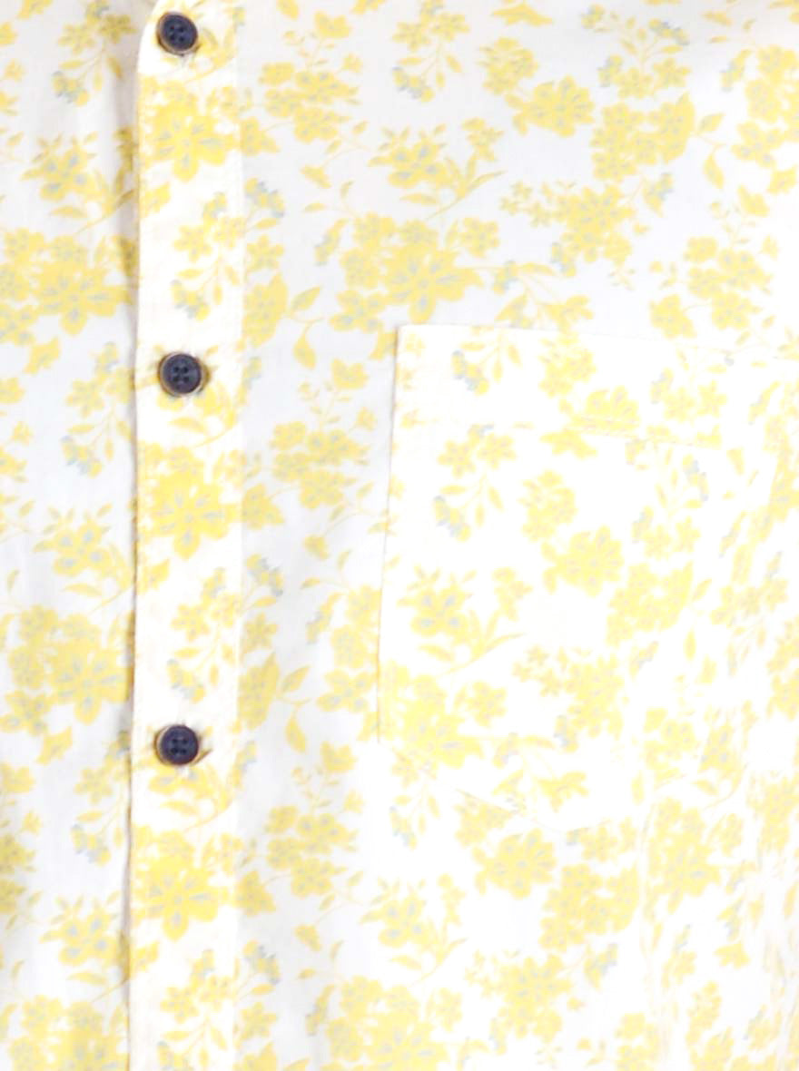 Lemon Yellow & White Printed Slim Fit Casual Shirt | JB Sport