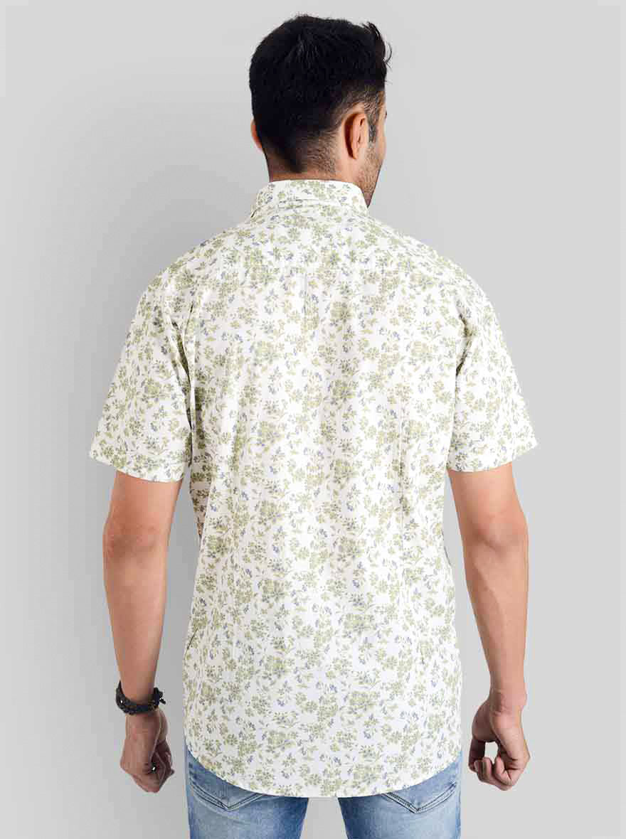 Lake Green & White Printed Slim Fit Casual Shirt | JB Sport