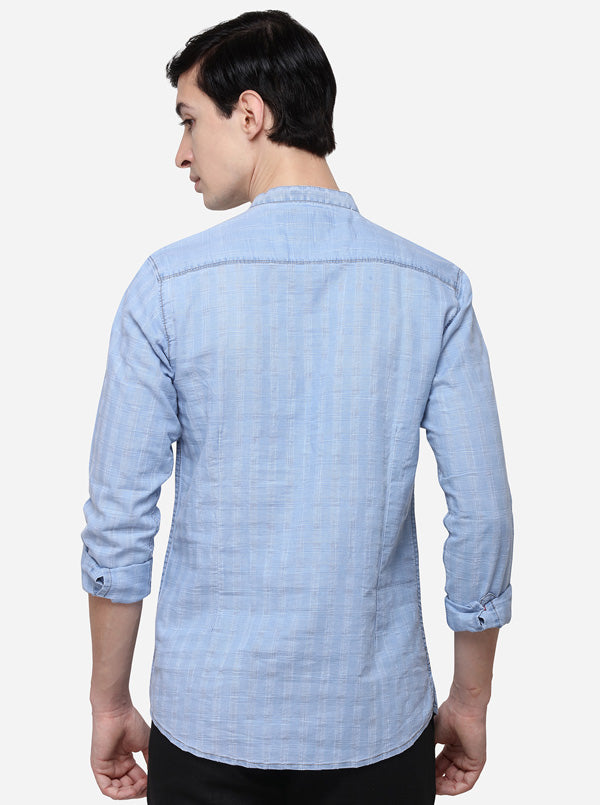 Sky Blue Checked Slim Fit Short Kurta | JB Sport