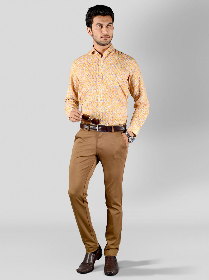 Camel Brown Solid Slim Fit Club Wear Trouser | JB Studio