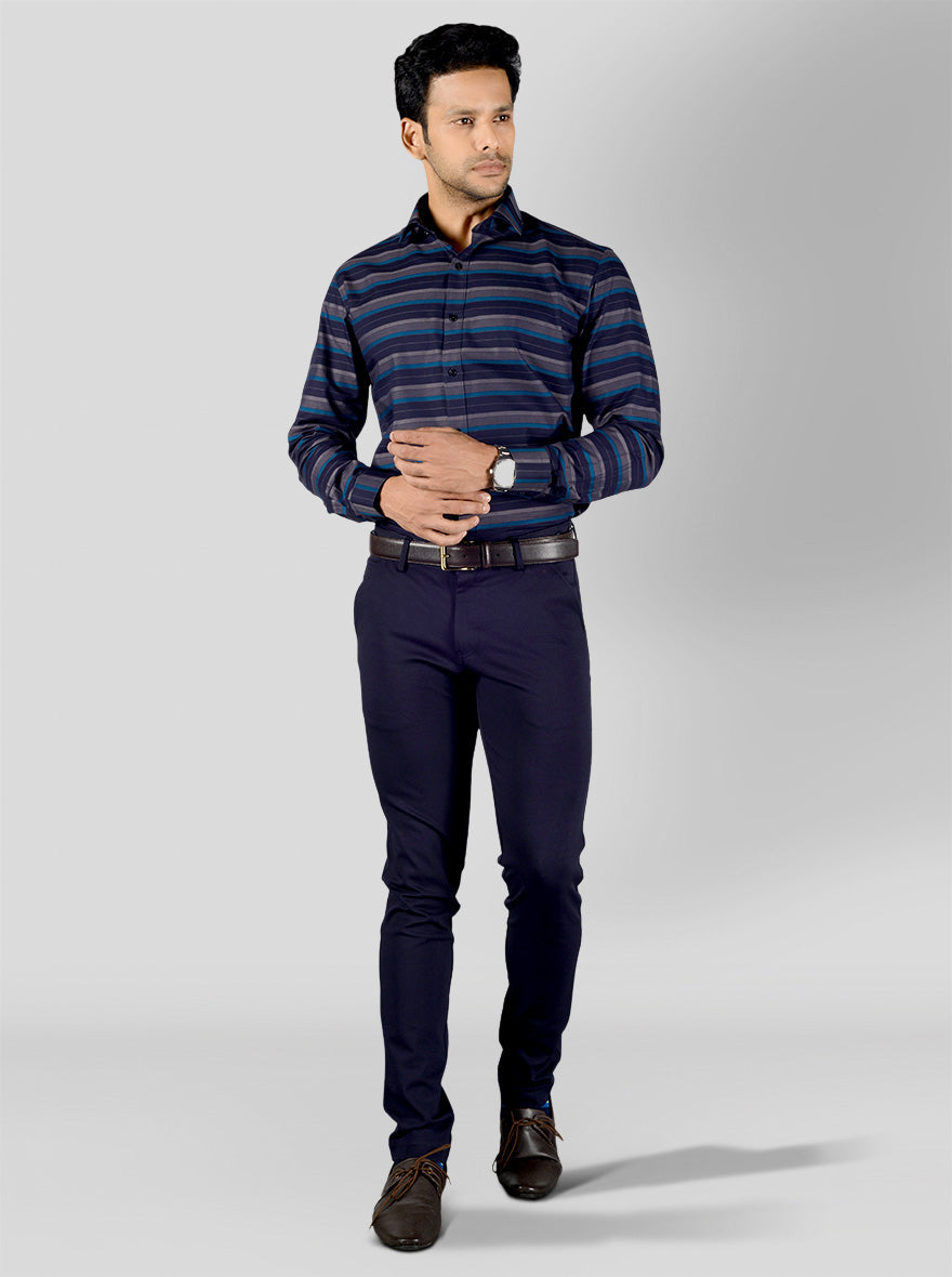 Navy Blue Solid Slim Fit Club Wear Trouser | JB Studio