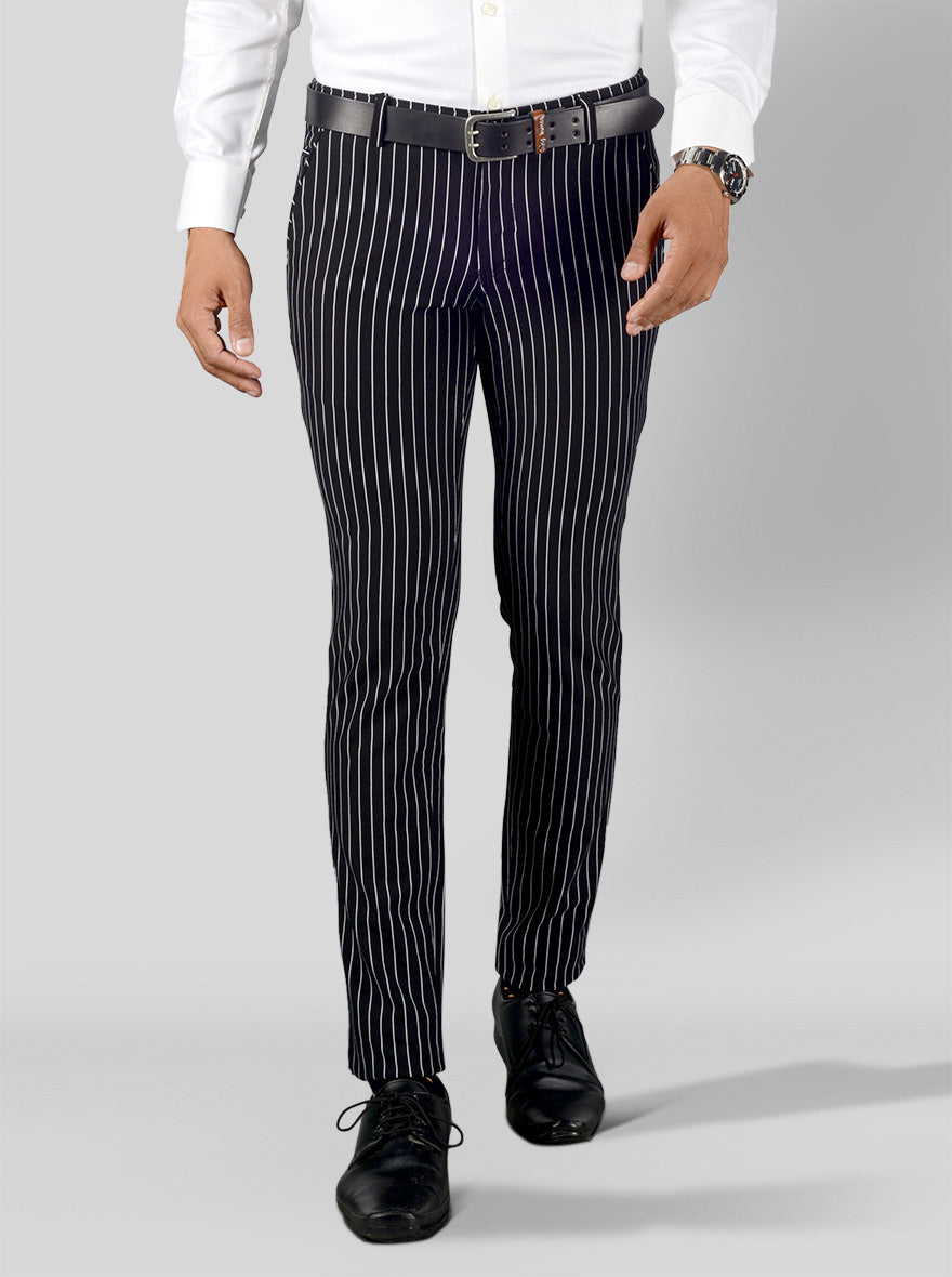 Black Striped Slim Fit Club Wear Trouser | JB Studio