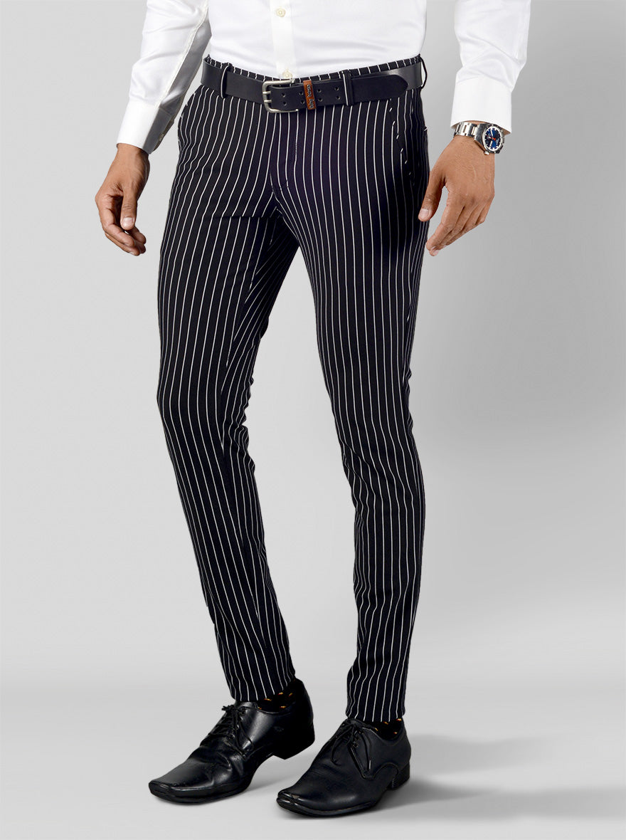 Black Striped Slim Fit Club Wear Trouser | JB Studio