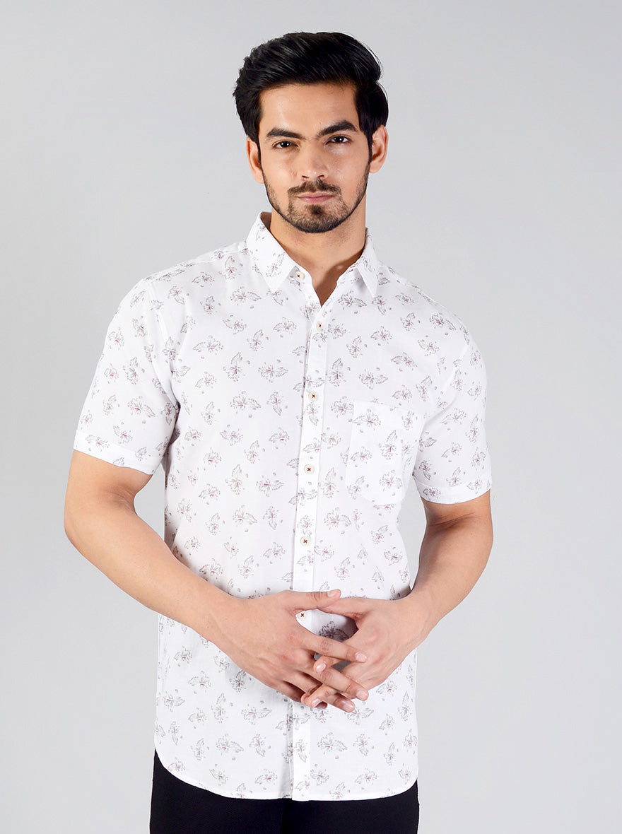 White Printed Slim Fit Casual Shirt | JB Sport