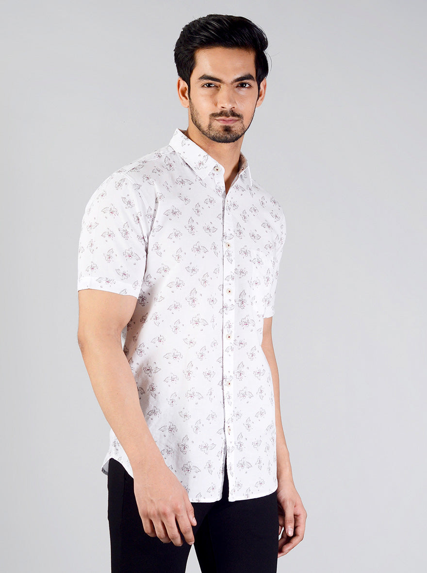 White Printed Slim Fit Casual Shirt | JB Sport