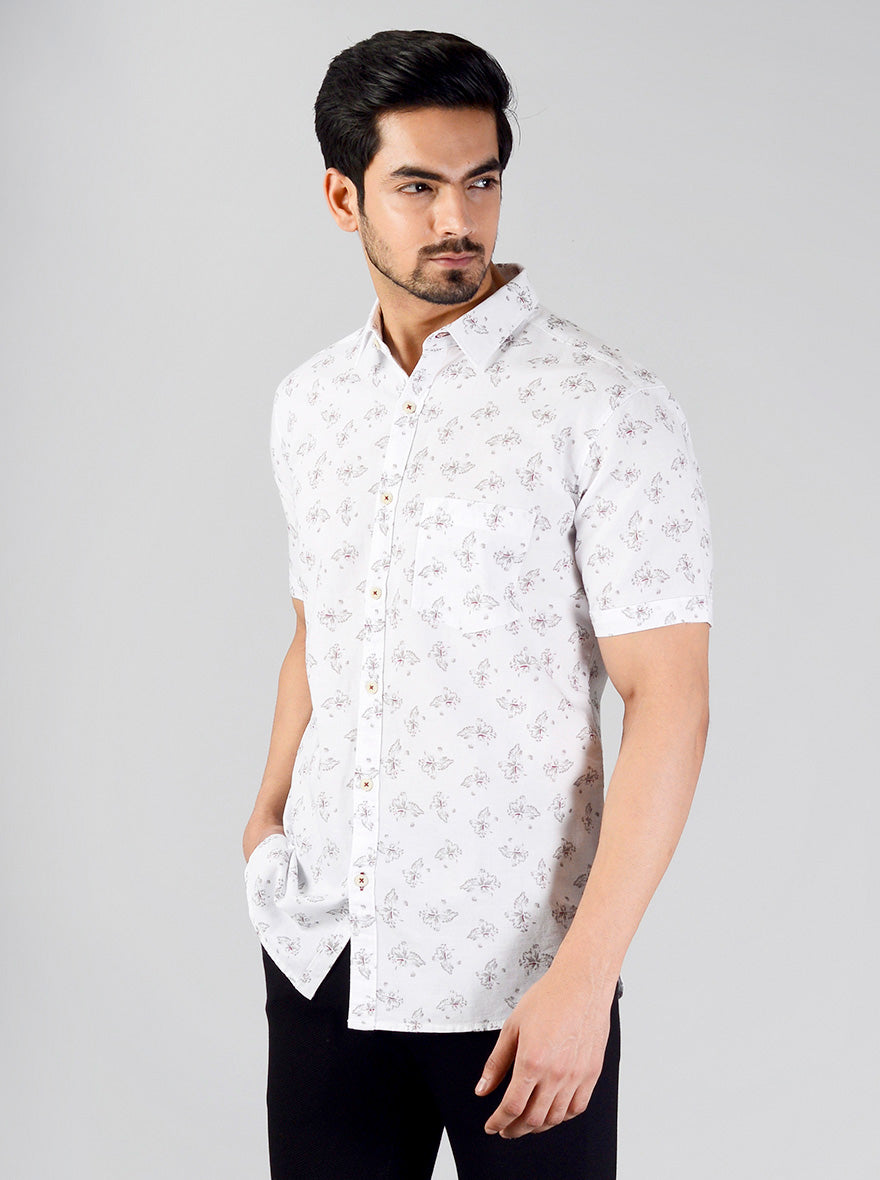 White Printed Slim Fit Casual Shirt | JB Sport