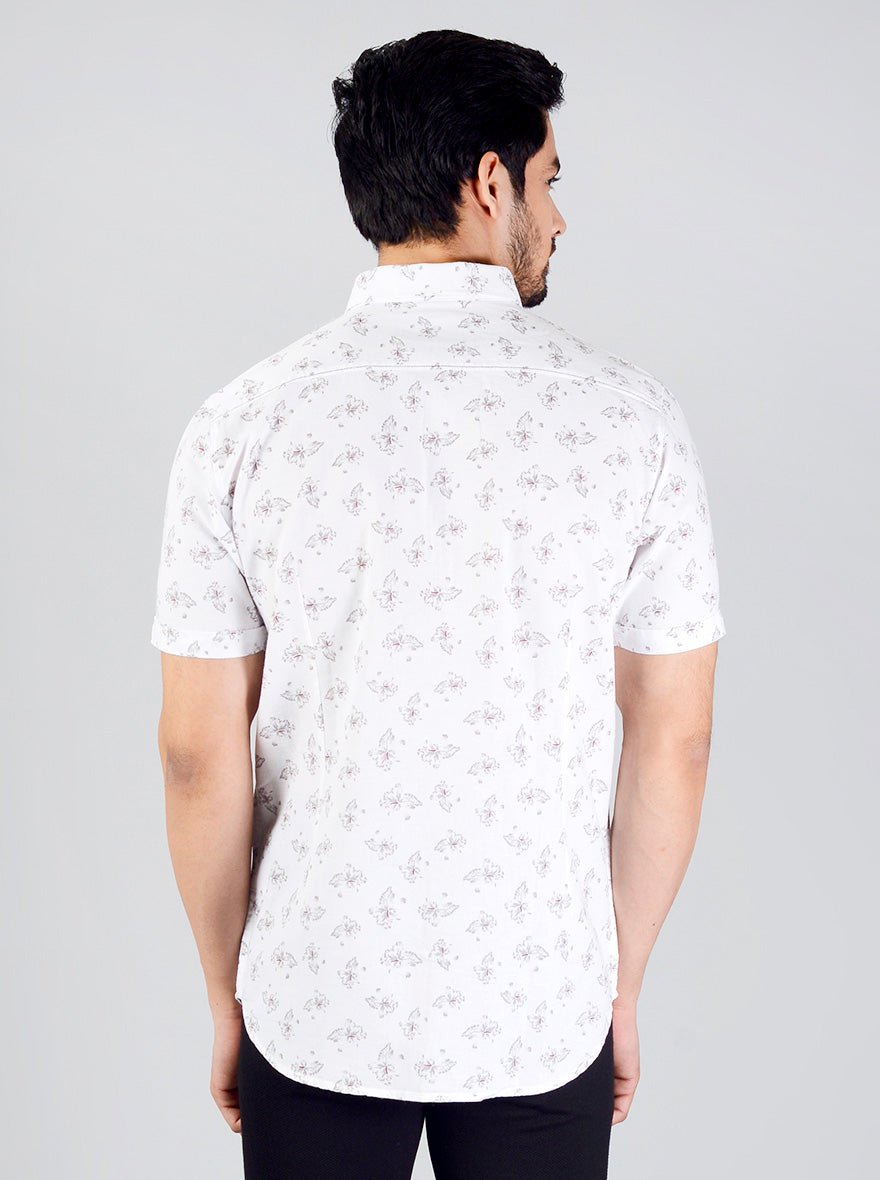 White Printed Slim Fit Casual Shirt | JB Sport