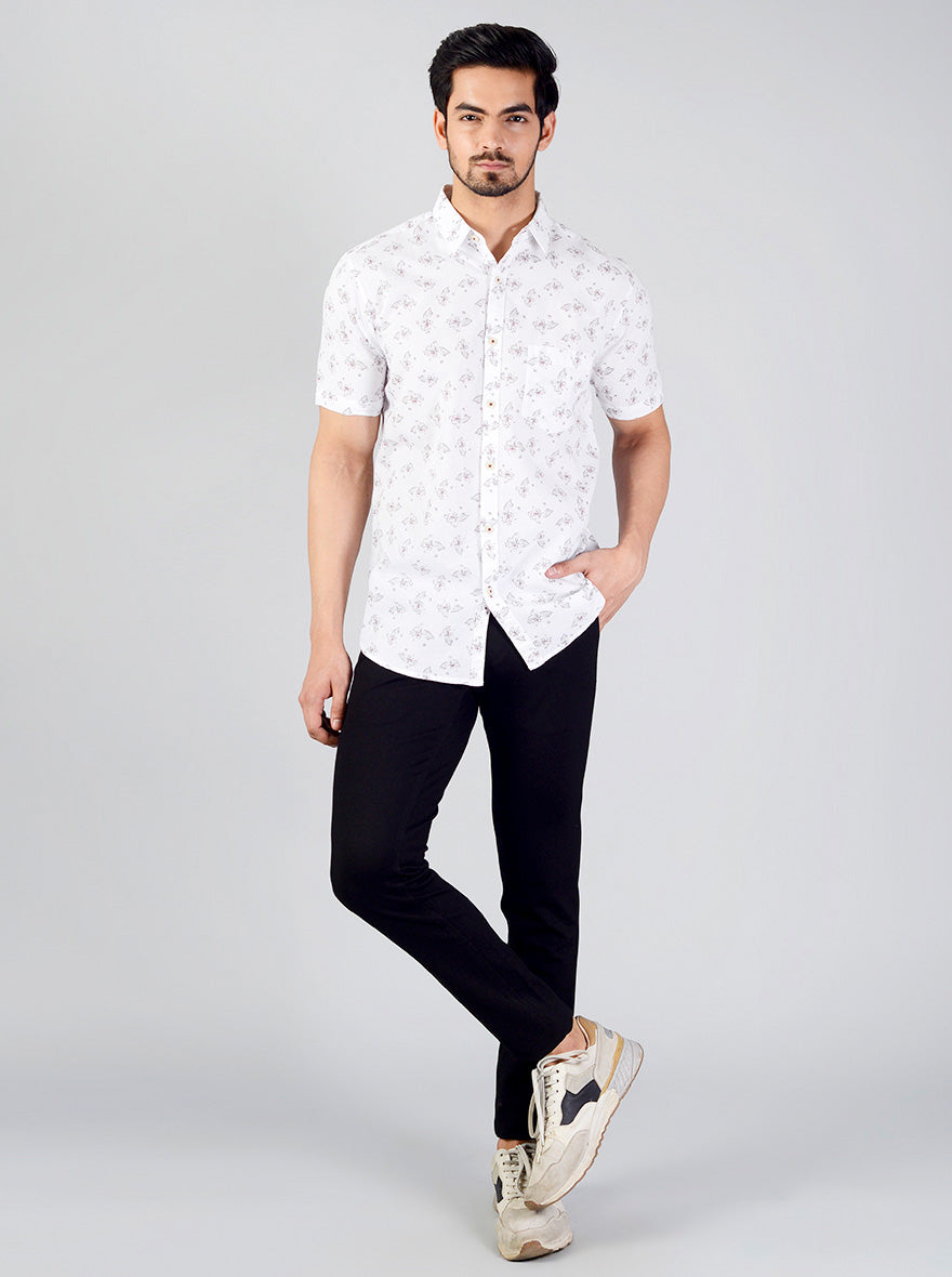 White Printed Slim Fit Casual Shirt | JB Sport