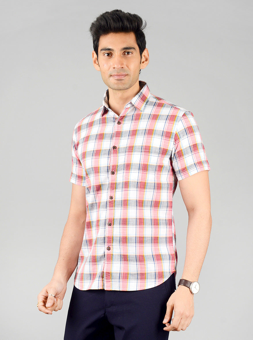 Red & Grey Checked Slim Fit Casual Shirt | Greenfibre