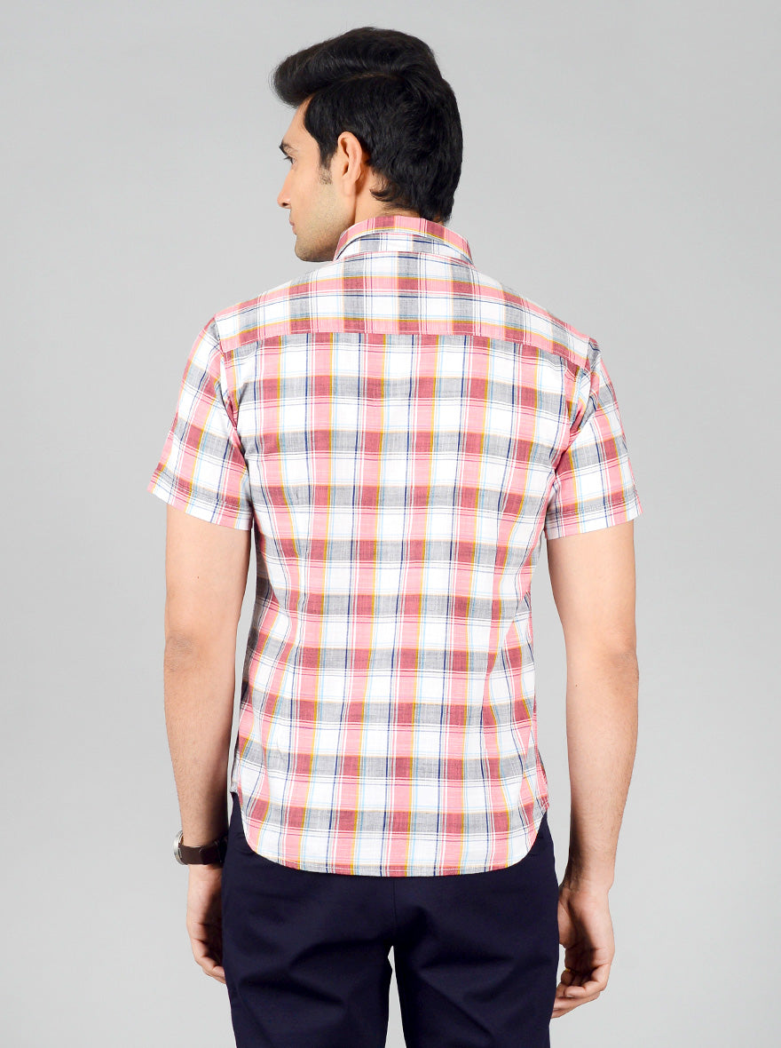 Red & Grey Checked Slim Fit Casual Shirt | Greenfibre