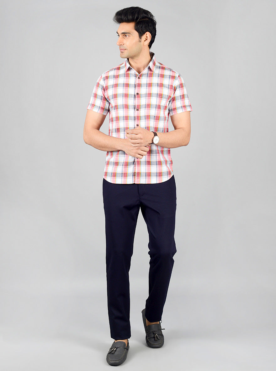 Red & Grey Checked Slim Fit Casual Shirt | Greenfibre