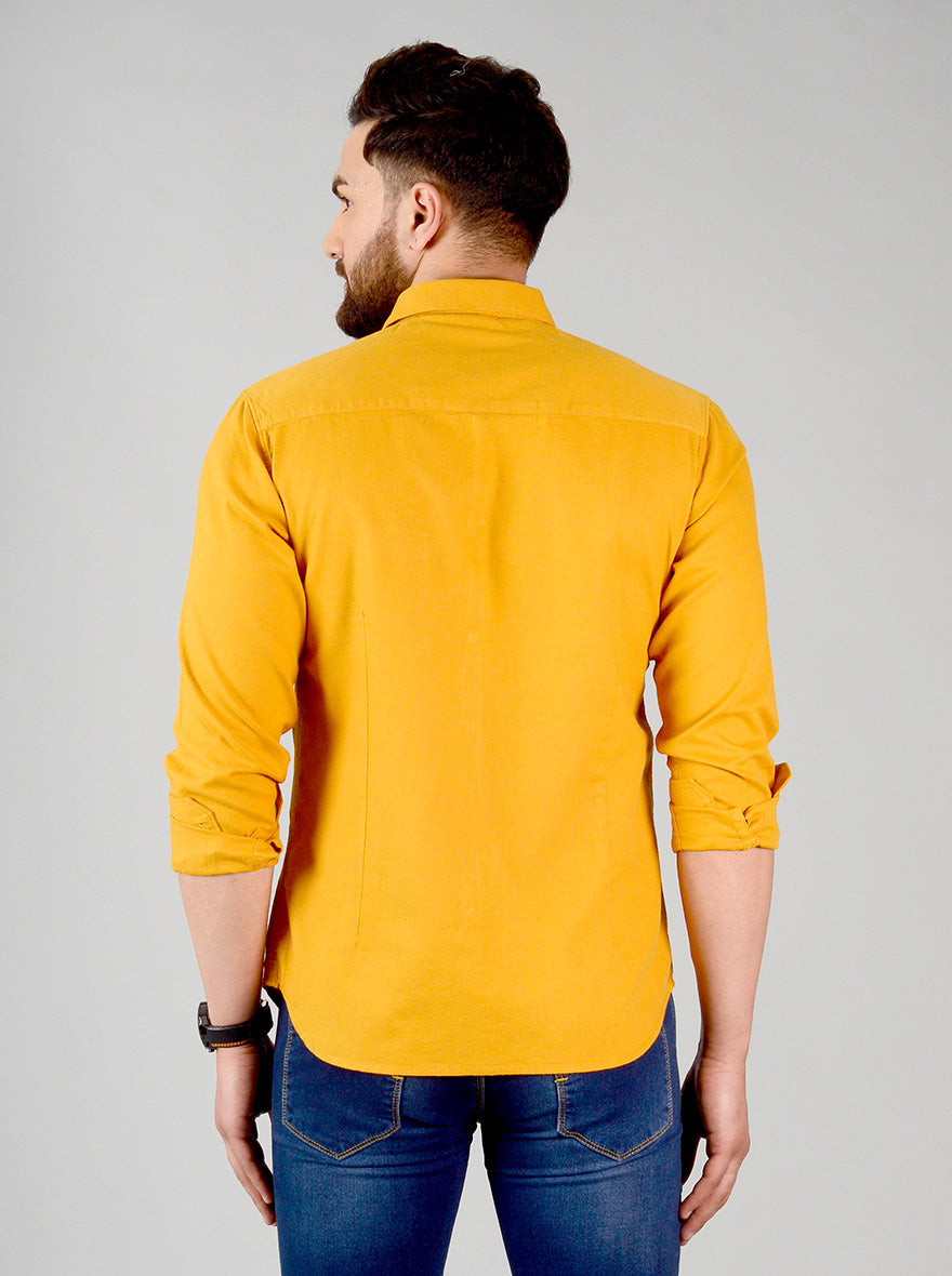 Golden Yellow Solid Slim Fit Casual Shirt | Greenfibre