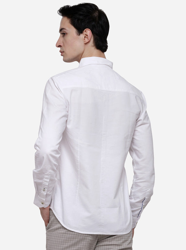 White Slim Fit Solid Casual Shirt | Greenfibre