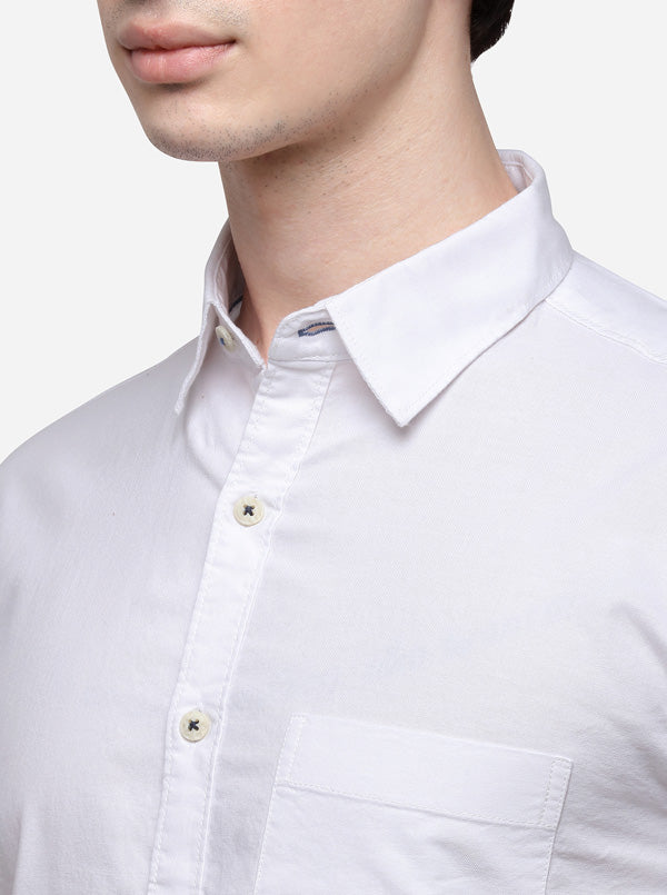 White Slim Fit Solid Casual Shirt | Greenfibre