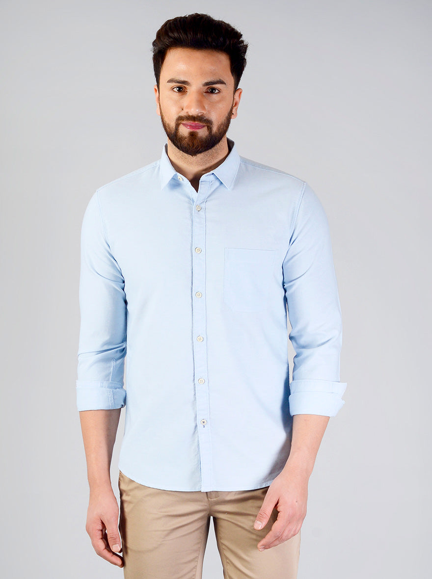 Baby Blue Solid Slim Fit Casual Shirt | Greenfibre