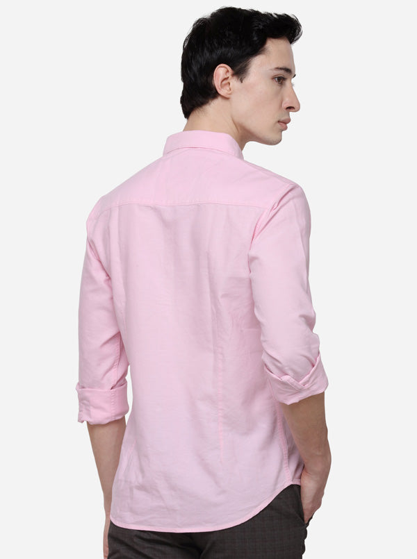 Pink Solid Slim Fit Casual Shirt | Greenfibre