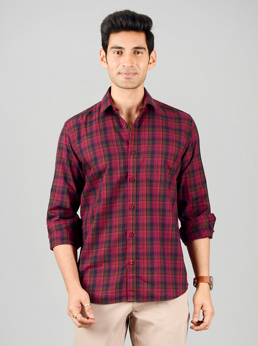 Jester Red Checked Slim Fit Casual Shirt | JB Sport