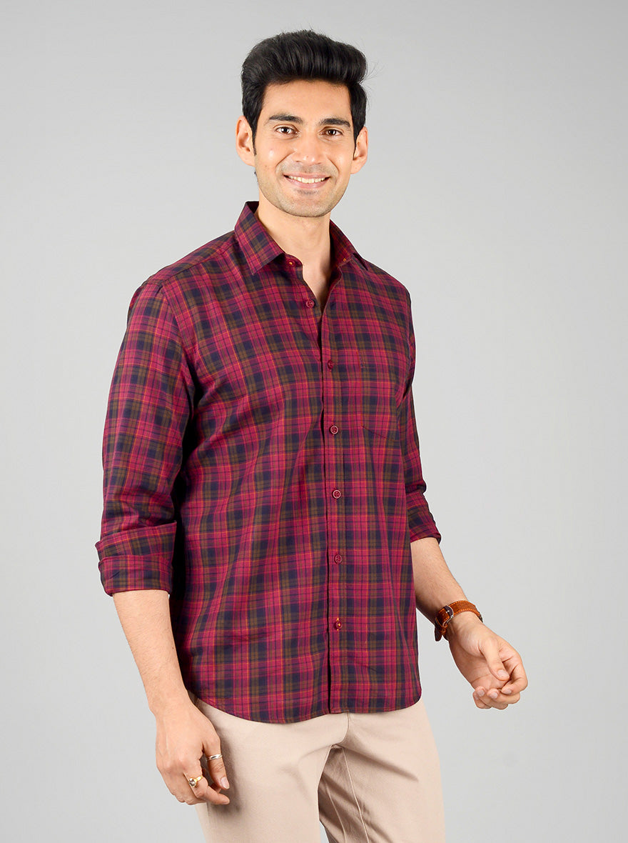 Jester Red Checked Slim Fit Casual Shirt | JB Sport