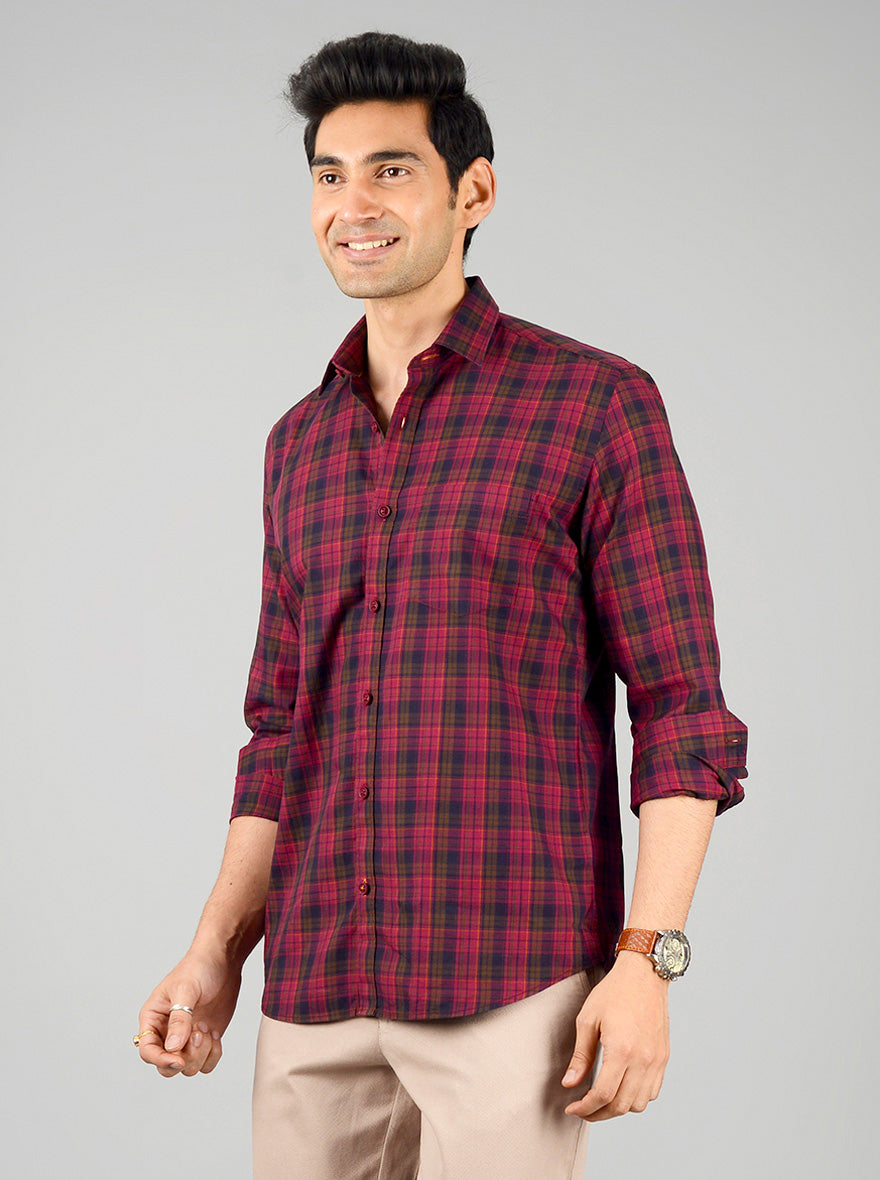 Jester Red Checked Slim Fit Casual Shirt | JB Sport