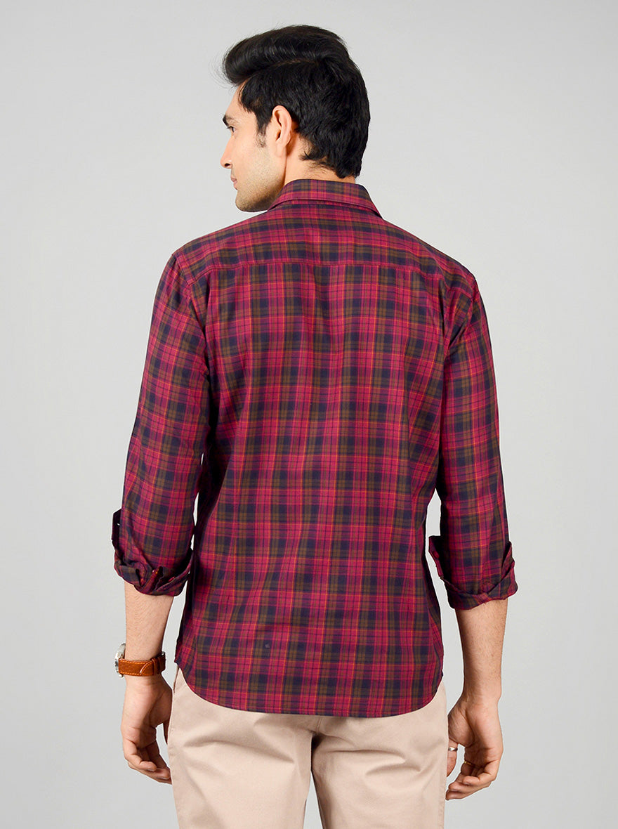 Jester Red Checked Slim Fit Casual Shirt | JB Sport