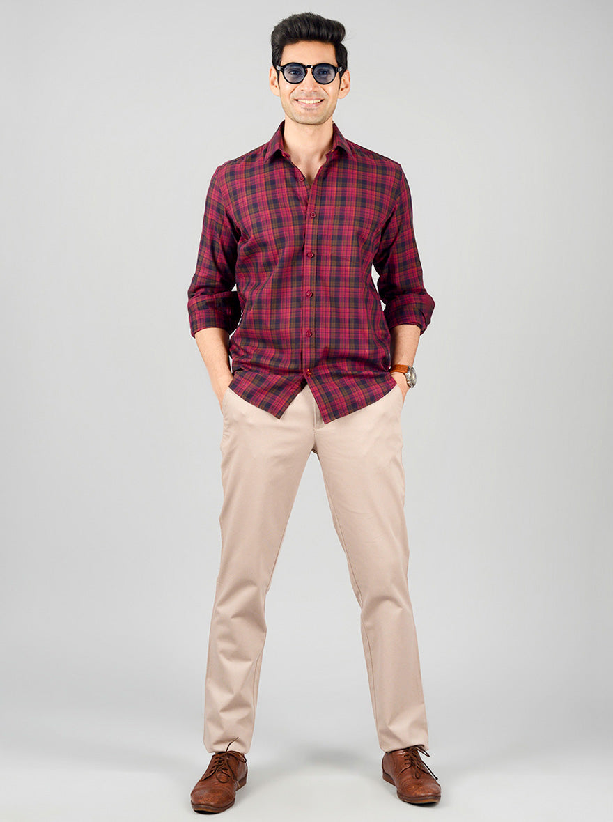 Jester Red Checked Slim Fit Casual Shirt | JB Sport