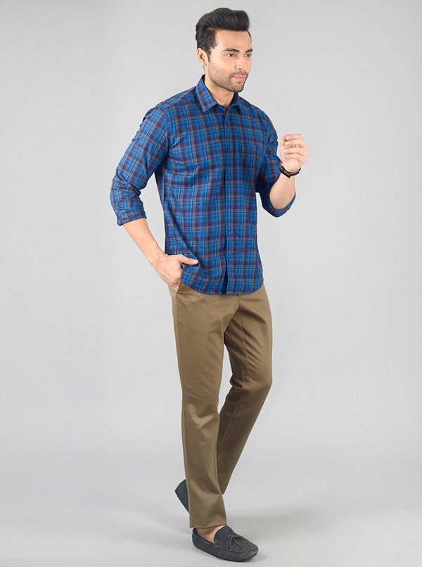 True Blue Checked Slim Fit Casual Shirt | JB Sport