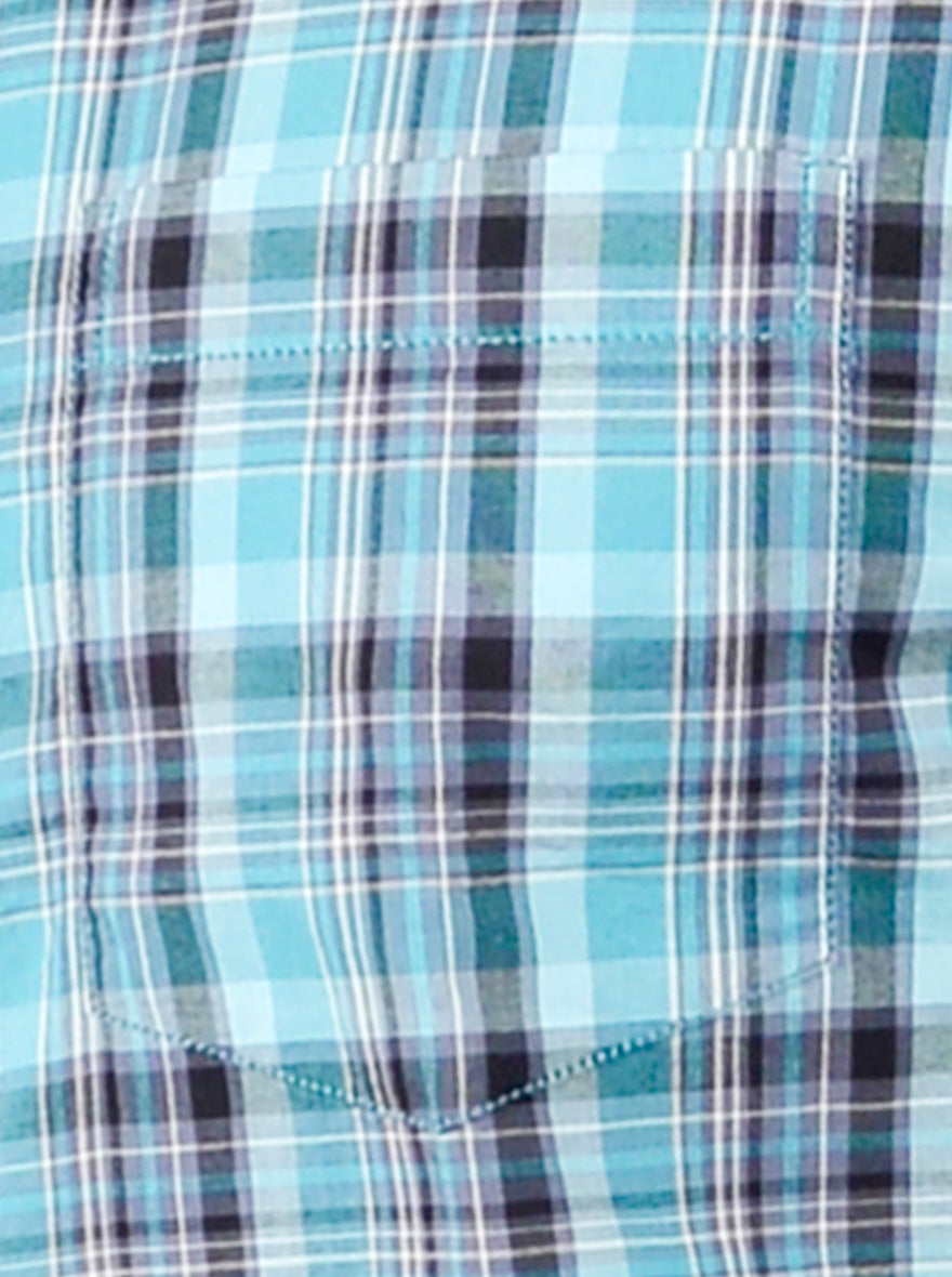 Aqua Blue Checked Slim Fit Casual Shirt | JB Sport