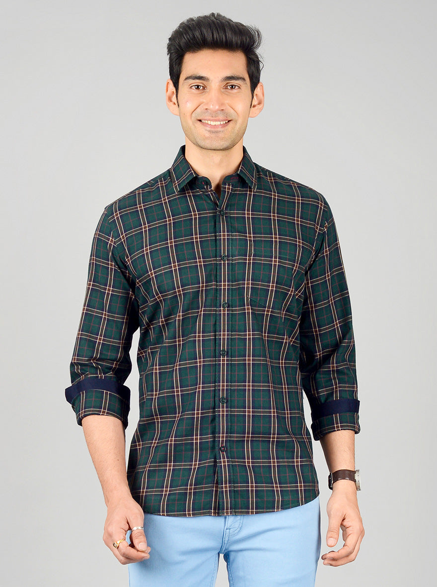 Bistro Green Checked Slim Fit Casual Shirt | JB Sport