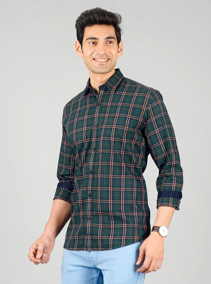 Bistro Green Checked Slim Fit Casual Shirt | JB Sport
