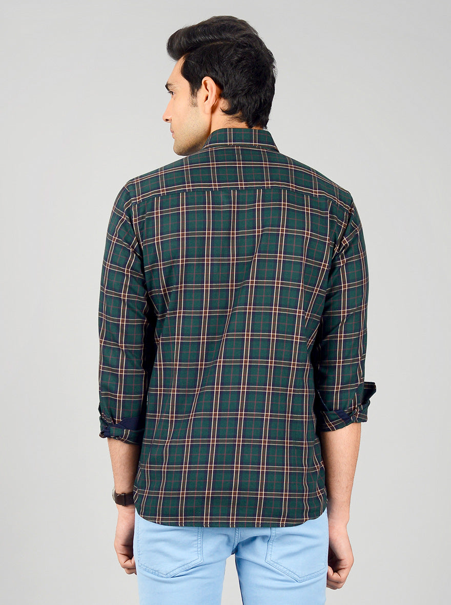 Bistro Green Checked Slim Fit Casual Shirt | JB Sport