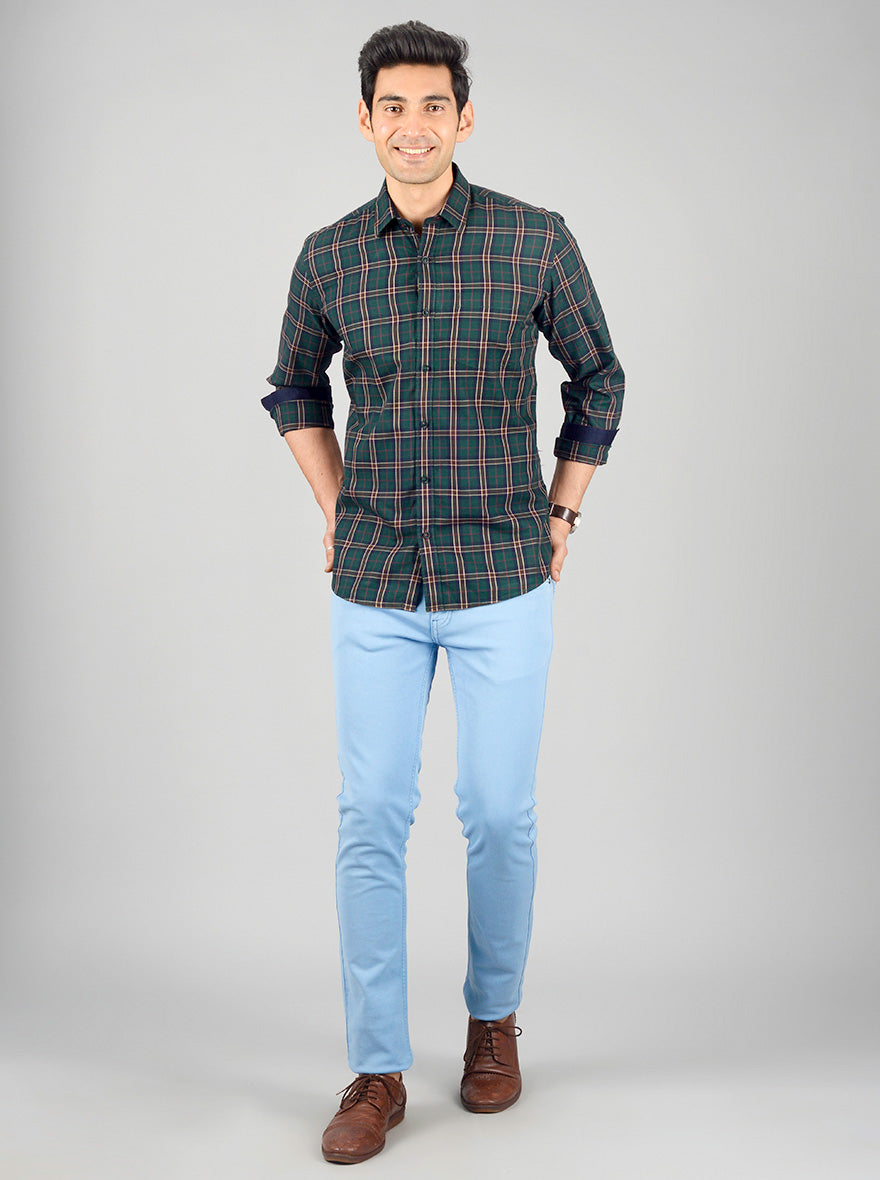 Bistro Green Checked Slim Fit Casual Shirt | JB Sport