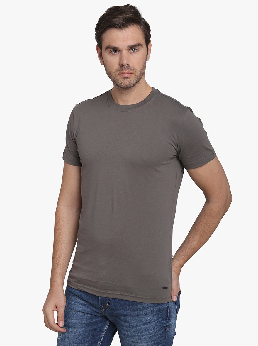 Gun Metal Solid Slim Fit T-Shirt  | JadeBlue Sport