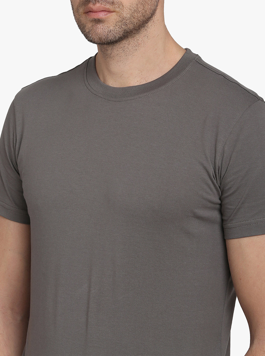 Gun Metal Solid Slim Fit T-Shirt  | JadeBlue Sport