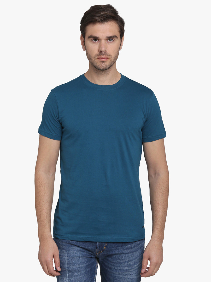 Aegean Blue Solid Slim Fit T-Shirt  | JadeBlue Sport