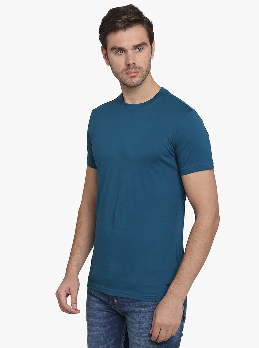 Aegean Blue Solid Slim Fit T-Shirt  | JadeBlue Sport