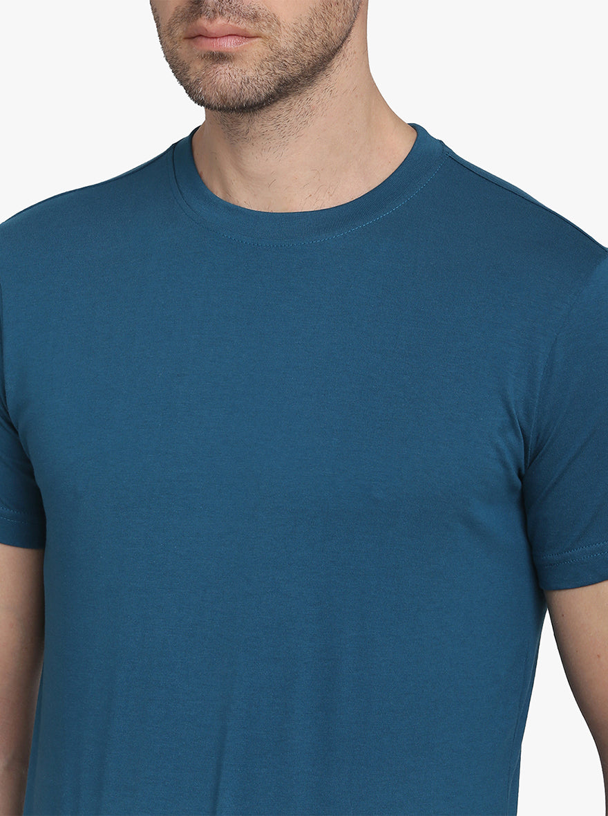 Aegean Blue Solid Slim Fit T-Shirt  | JadeBlue Sport