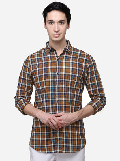 Brown Slim Fit Checked Casual Shirt | JB Sport