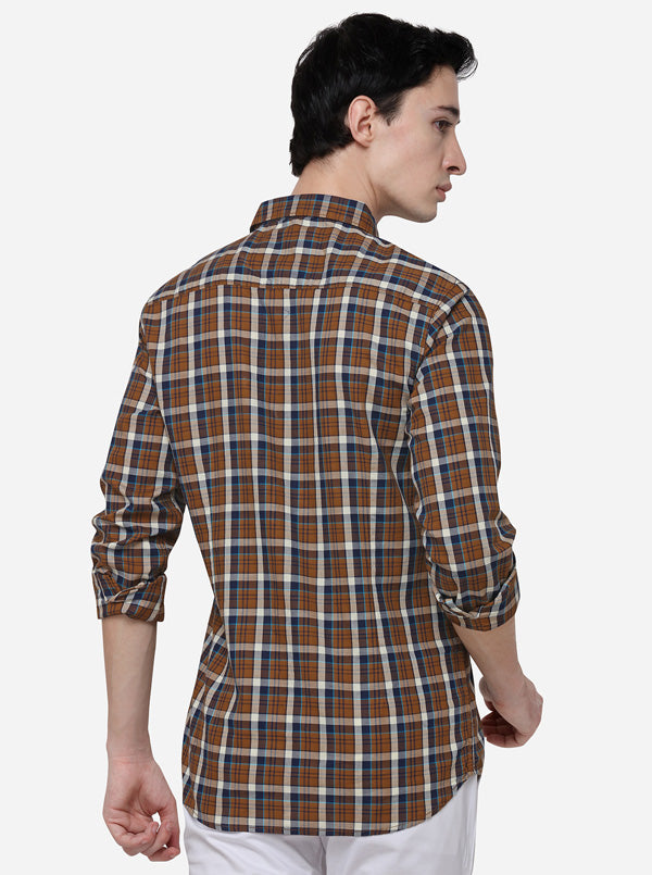 Brown Slim Fit Checked Casual Shirt | JB Sport