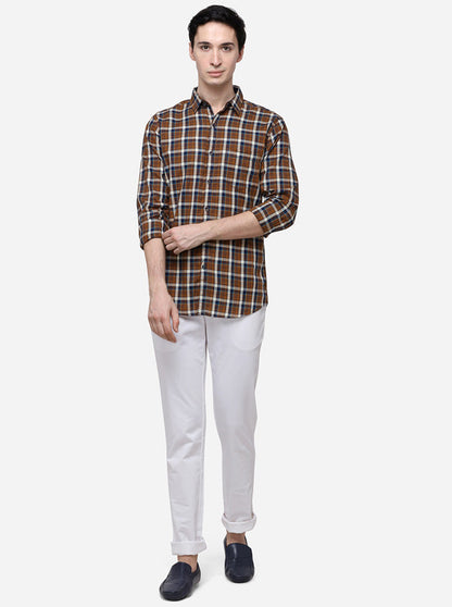 Brown Slim Fit Checked Casual Shirt | JB Sport