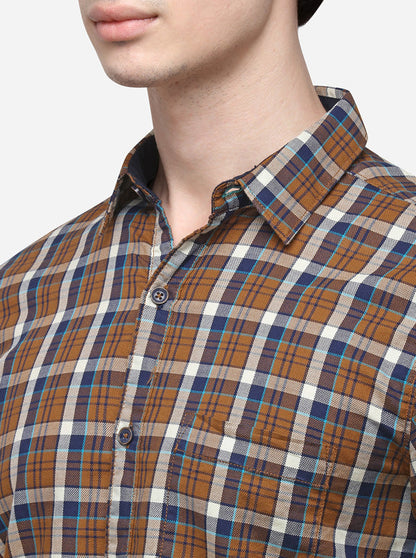 Brown Slim Fit Checked Casual Shirt | JB Sport