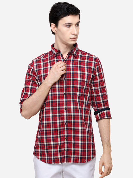 Tango Red Checked Slim Fit Casual Shirt | JB Sport