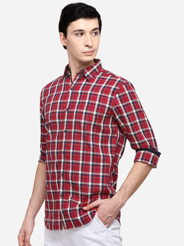 Tango Red Checked Slim Fit Casual Shirt | JB Sport