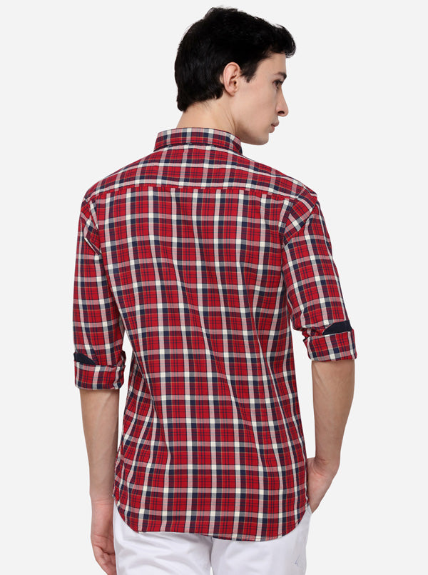 Tango Red Checked Slim Fit Casual Shirt | JB Sport