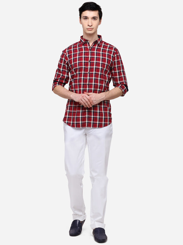 Tango Red Checked Slim Fit Casual Shirt | JB Sport