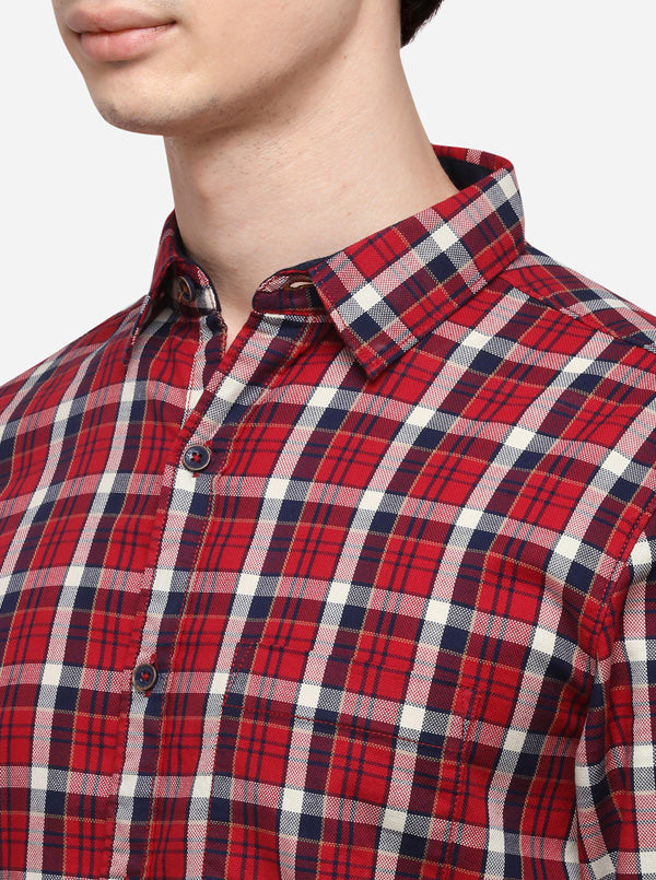 Tango Red Checked Slim Fit Casual Shirt | JB Sport