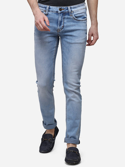 Light Blue Slim Fit Solid Jeans | JB Sport